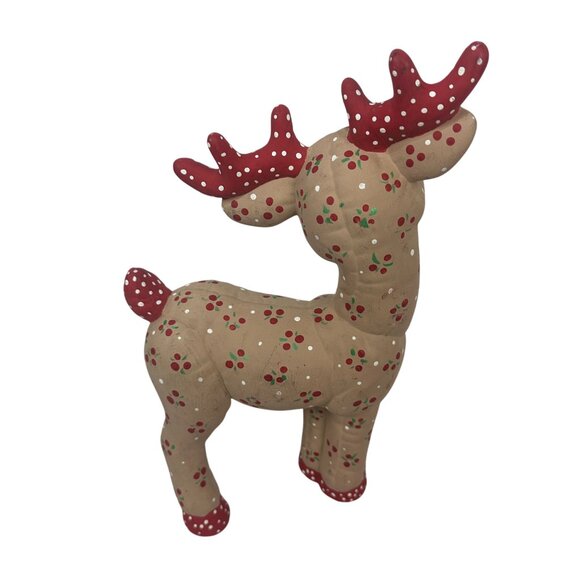 Set Of 6 Handcrafted Ceramic Reindeer Figurines Red Antlers & Floral Vintage - Picture 7 of 16